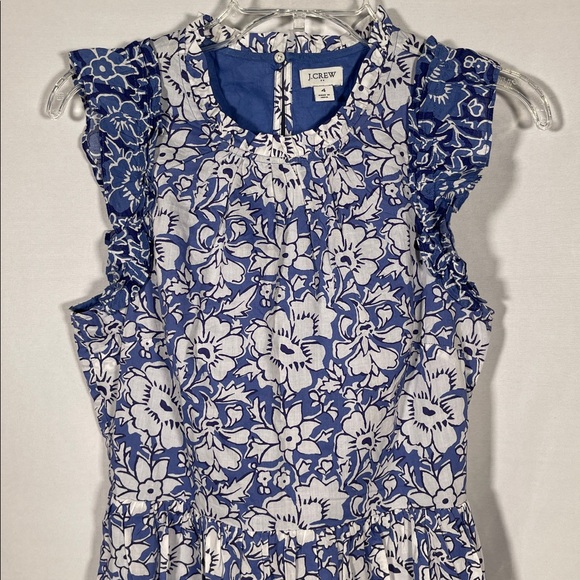 J CREW WOMENS BLUE FLORAL MIDI TIERED DRESS SLEEVELESS 4 COTTON - Picture 4 of 8